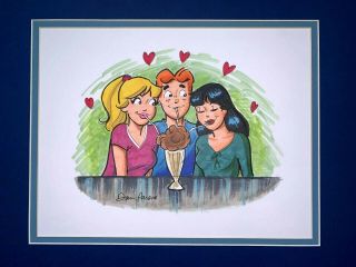 Archie,  Betty & Veronica Art By Dan Parent Signed.  Matted.  Riverdale
