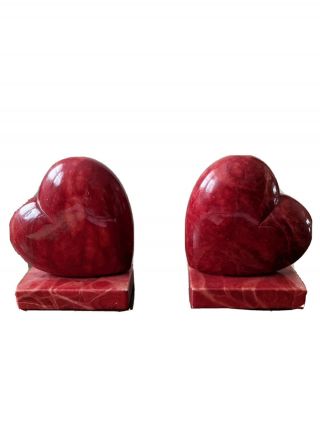 Red Valentine Heart Italian Alabaster - Hand Carved Ducceschi Bookends