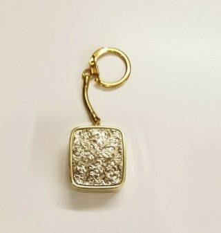 Sankyo Vintage Musical Key Chain Music Box Key Ring Japan Gold Tone Floral Etch