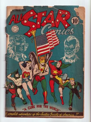 All - Star Comics 22 American Flag Cover Golden Age Dc Comics 1944 Fr (a)