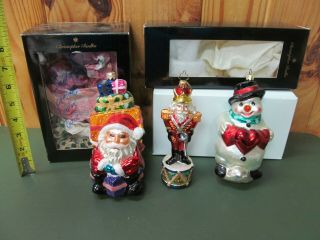 Christopher Radko Glass Christmas Ornament – 3 Santa,  Nutcracker,  Snowman