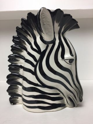 Fitz & Floyd Glazed Ceramic Zebra Head Vase / Planter 9 " T X 8 " W Black & White