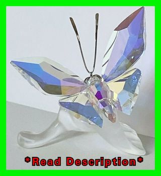 Retired Swarovski Crystal Butterfly On Frosted Leaf 182920 W/ Box And C.  O.  A.