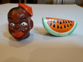 Vintage Ceramic Black Native African Boy Salt & Pepper Shakers Japan