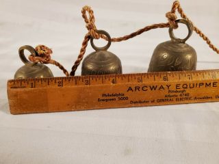 (3) Vintage Brass Bells of Sarna Made in India Flower Design Tied with Rope 2