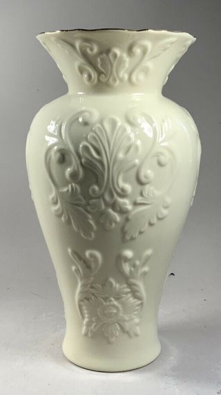 Lenox Large Georgian Vase 9” Embossed Porcelain Floral Ivory W/ Gold Trim