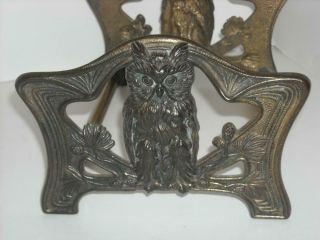 Antique Art Nouveau Brass Expandable Owl Bookends Rack