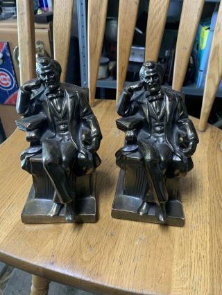 Vintage Solid Abraham Lincoln Seated Bookends Abe