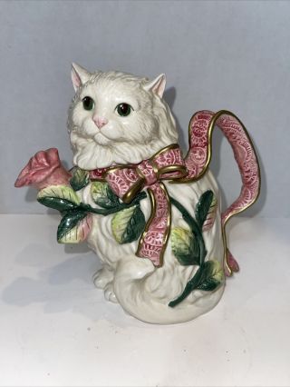 Fitz And Floyd Kittens And Roses Teapot Discontinued Rare