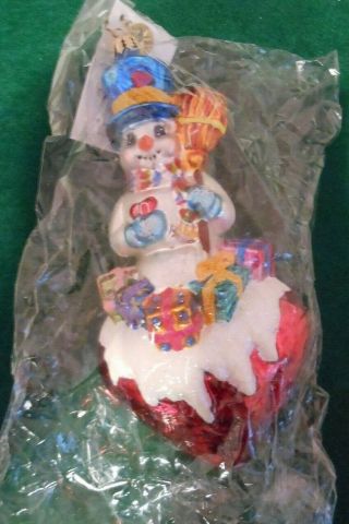 Christopher Radko " Warms My Heart " Ornament Snowman On Red Heart 02 - Sp - 90
