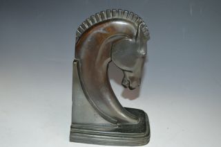 Vintage Art Deco Black Bass Heavy Metal Bookend Trojan Horse Head