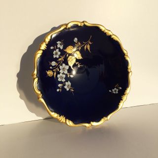 Vintage Lindner Kueps Bavaria Cobalt Blue & Gold Floral Antique China Plate Bowl