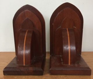 Vintage Solid Walnut Wood Wooden Colonial Antique Church Style Book Ends 7.  5 "