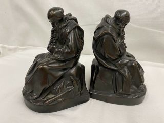 Antique Plaster Rosary Praying Monk Bookends Devotion 6.  75 " X 4.  5 " X 4 "