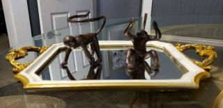 Set of Two Antique Vintage Cast Iron Monkey Tealight Candle Holders.  RARE 2