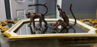 Set of Two Antique Vintage Cast Iron Monkey Tealight Candle Holders.  RARE 3