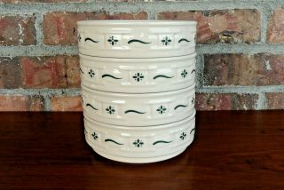 Longaberger Pottery Woven Traditions 4 Heritage Green Stacking Cereal Bowls Usa