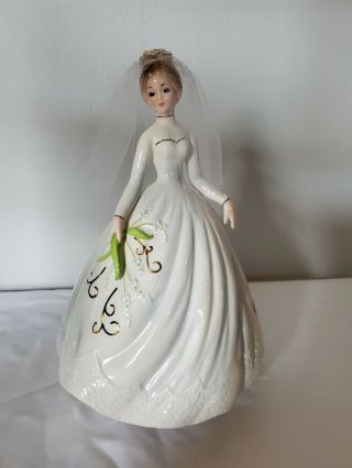 Vintage Josef Originals Bride Figurine Music Box Black Eyes