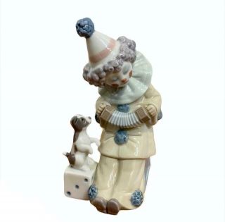Lladro Pierrot Clown W/ Puppy Playing Concertina Small Figurine Retired 5279