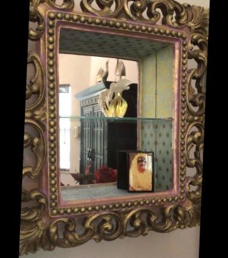 Vintage Syroco Shaddow Box Wood,  Mirror,  Glass,  Embellished Boho Chic