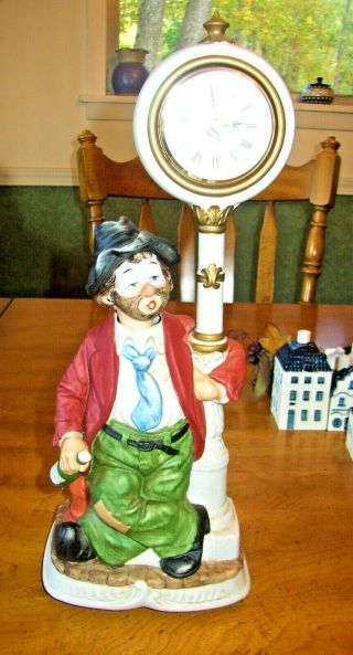 Vintage Melody In Motion Clockpost Willie Clown Hobo Musical Clock See Info