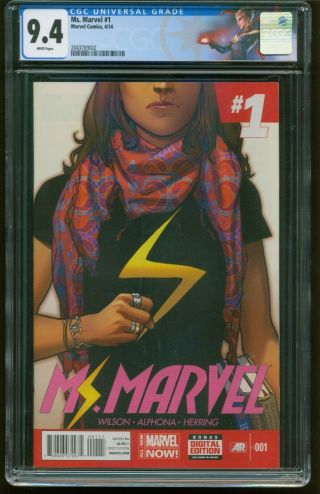 Ms.  Marvel 1 April 2014 Cgc 9.  4 Kamala Khan Becomes The Ms.  Marvel G - 323
