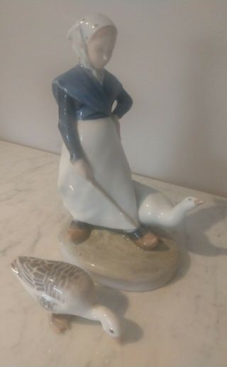 Royal Copenhagen Porcelain Girl With Goose Figurine W/bonus Goose