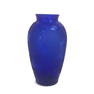 Vintage 1993 Arthur Court A & E Cobalt Blue Art Glass Vase Bunny Rabbits 6 " U7
