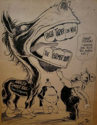 Dorman H Smith Political Editorial Cartoon Art Smoot Hawley Tariff 1930