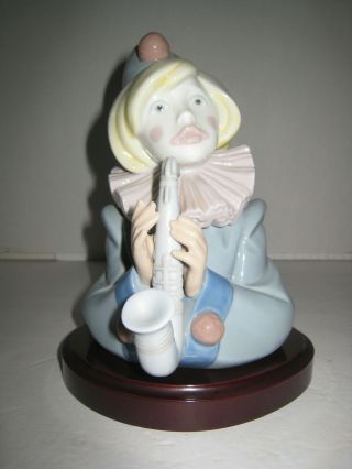 Lladro 5586 Sad Note Clown With Saxophone Head Bust Retired Harlequin W/base