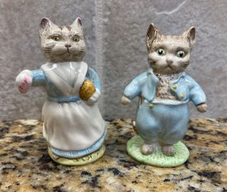 Beatrix Potter " Tabitha Twitchett & Tom Kitten " Beswick,  England Figurines 3.  5 "