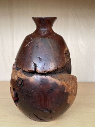 Vintage Turned Burl Wood Art Vase