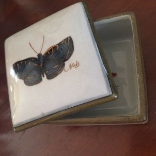Porcelain Trinket Box Vintage Hand Painted Butterflies With Lid