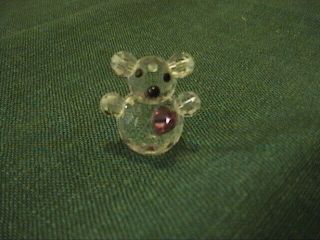 Vintage Swarovski Iris Arc Crystal Miniature Bear With Pink Heart Figurine