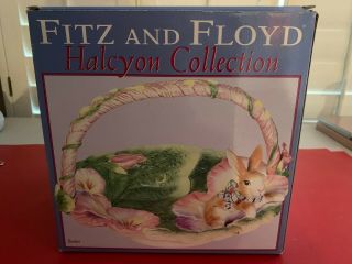 Fitz And Floyd Halcyon 10 " Easter Bunny Rabbit Pansy Flower Basket