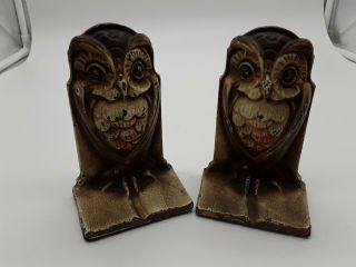 Hubley Antique Art Deco Cast Iron Owl Standing On Book Bookends