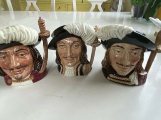 Royal Doulton Small Toby 3 Mugs.  The Three Musketeers Set D6454 1955