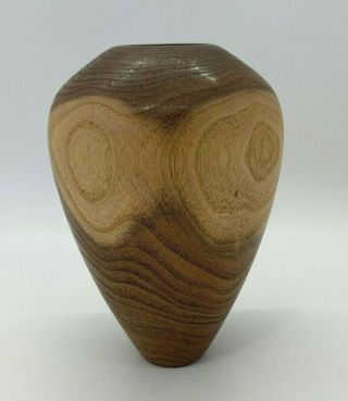 Small Artist Signed HAND TURNED Burl Wood Bud Vase Jim McLain Mesquite Malachite 2