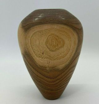 Small Artist Signed HAND TURNED Burl Wood Bud Vase Jim McLain Mesquite Malachite 3