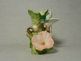 Vtg 1987 Fitz & Floyd Hummingbird And Hibiscus Vase Porcelain Bud Vase Vessel