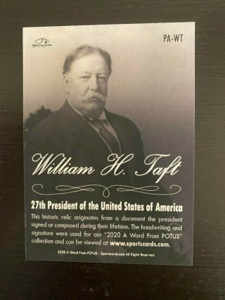 2020 A Word from POTUS - WILLIAM H TAFT Historical RELIC Card PA - WT 2