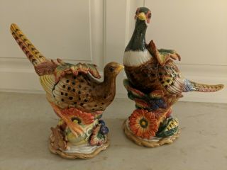 Fitz And Floyd Pheasant Candle Stick Holders Retired Autumn Bounty