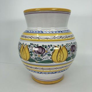 Slovak Modra Pottery 7 " Tall 6 " Wide Hand Painted Vase Stamped Slovakia