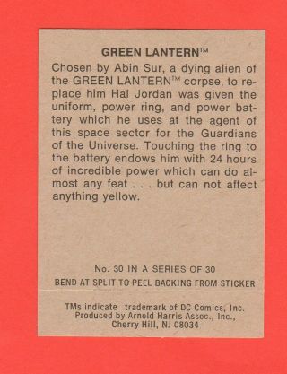 1978 30 Green Lantern DC Hero Stickers Food Issue No Logo Rare 2