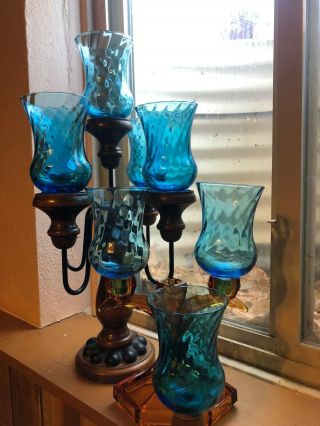 Set Of 8 Homco Home Interior Blue Swirl Glass Candle Votive Holder