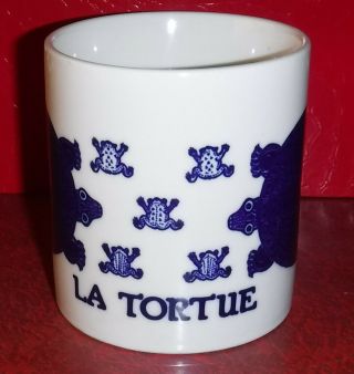 Taylor Ng 1979 LA TORTUE Turtle w/Frogs Cobalt Blue Mug Cup Vintage Japan 2