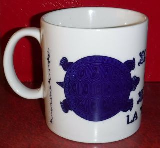 Taylor Ng 1979 LA TORTUE Turtle w/Frogs Cobalt Blue Mug Cup Vintage Japan 3