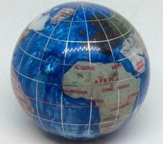 3.  25 " Multi - Gemstone Desk World Globe Lapis Paperweight Inlaid Stone