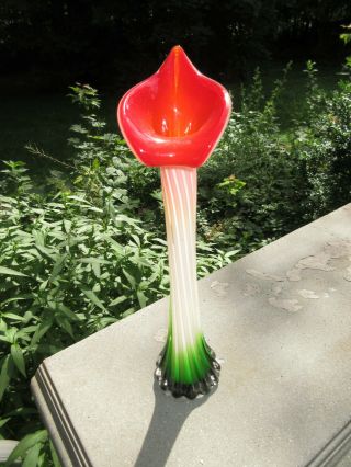 Vintage Blown Glass Jack - In - The - Pulpit Art Glass Vase - Tall 15 - 5/8 "
