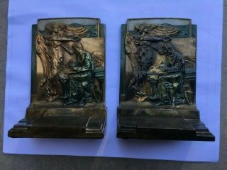 1925 Abraham Lincoln " The Emancipator " Bookends Pompeian Bronze Co.